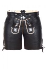 Women Deer Embroidery Black Lederhosen
